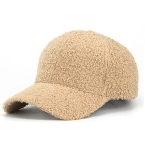 Faux Lamb Wool Baseball Cap for Men Women - Teddy Fleece Sports Hats Warm Winter Outdoor Travel Khaki