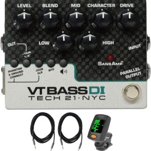 Briskdrop Tech 21 SansAmp Character Series VT Bass DI Bundle with 2 Instrument Cables and Tuner