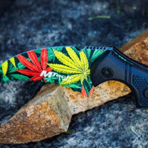 MTECH USA – Fixed Blade Knife – Serrated Hawkbill Blade w/Multi-Color Weed Pattern, Black Injection Molded Handle, Full Tang, Nylon Fiber Sheath - Hunting, Camping, Survival, EDC – MT-20-63WD