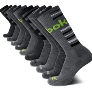 Reebok Men's Crew Socks - 10 Pack Mid-Calf Performance Cushion Comfort Crew Socks - Athletic Socks for Men (6-12.5), Size 6-12.5, Grey Assorted