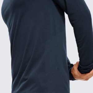 CRZ YOGA Mens Seamless Long Sleeve Tee Shirts Moisture Wicking Workout Athletic Running Shirts Breathable Gym Tops True Navy Heather Large