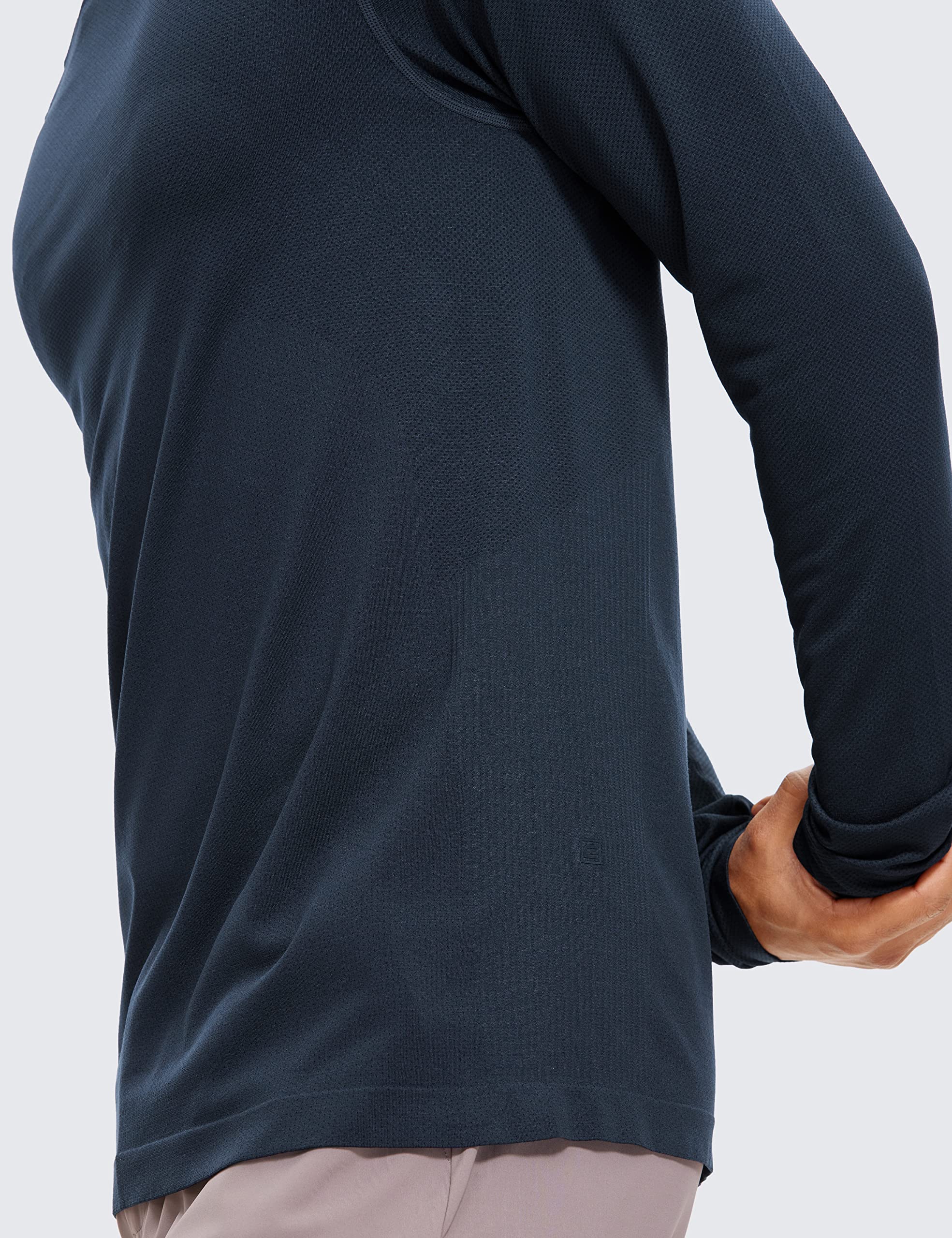 CRZ YOGA Mens Seamless Long Sleeve Tee Shirts Moisture Wicking Workout Athletic Running Shirts Breathable Gym Tops True Navy Heather Large