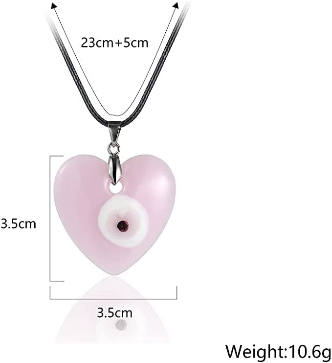 Caiyao Evil Eye Pendant Necklace Glass Leather Rope Chain Turkish Protect Lucky Necklace for Women Men-3Pcs Heart Shape