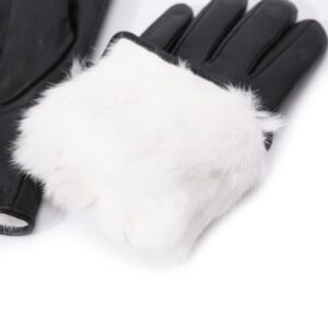 Harssidanzar Leather Gloves for Woman,Winter Rabbit Fur Lined Soft Genuine Leather Gloves KL027, Black,Size M