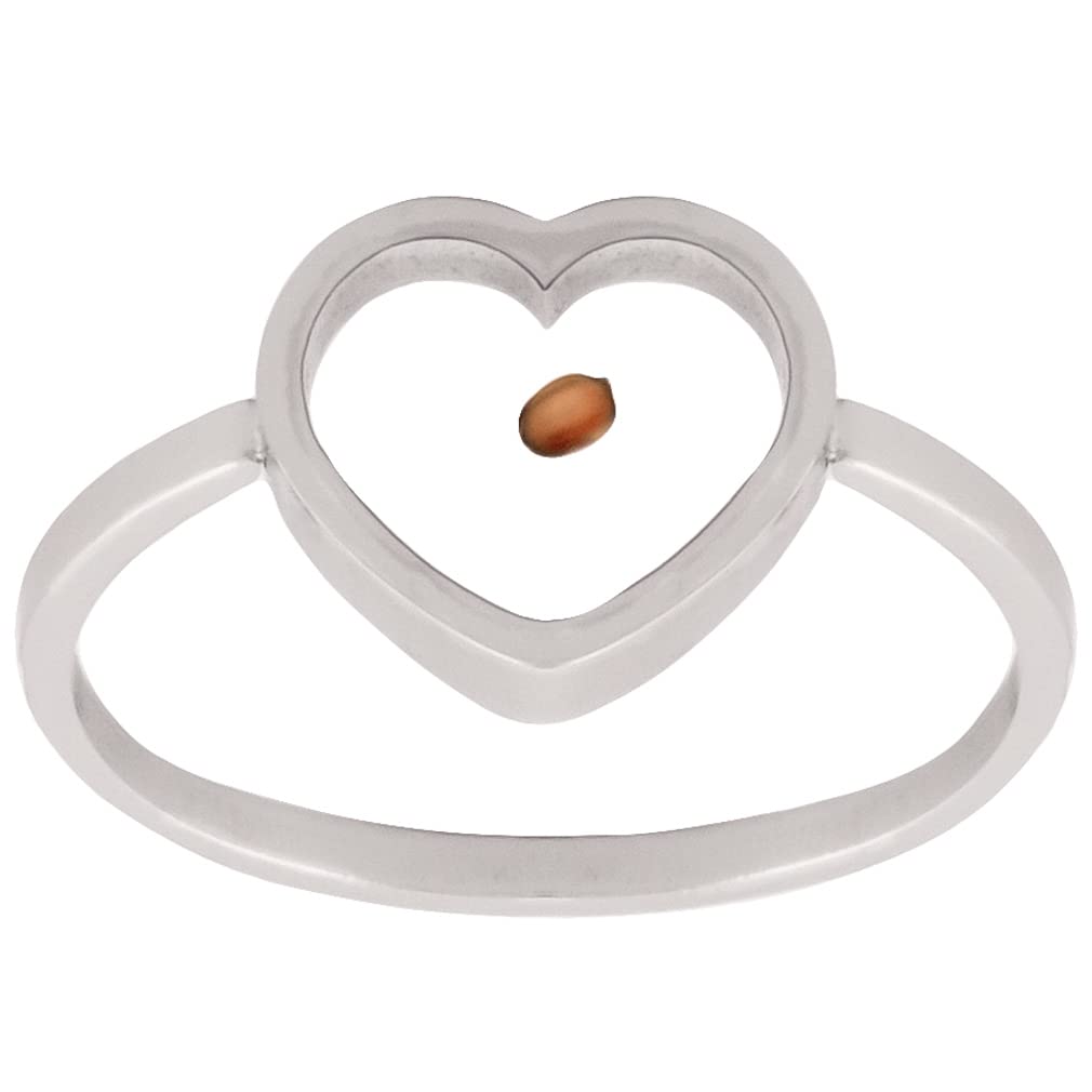 Heart Shaped Mustard Seed Ring for LDS and Christian Women of Faith in Silver and Gold with Mustard Seed Encased LDS Rings and Jewelry (Silver, 6)