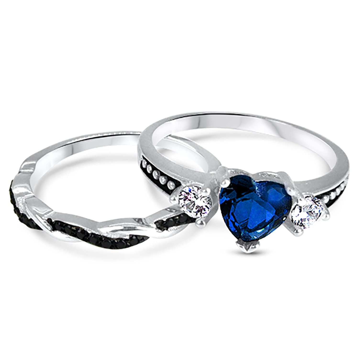 His and Hers Wedding Set TRIO CZ Wedding Ring Set 3 PCS Him Her Bride Groom Couples Rings