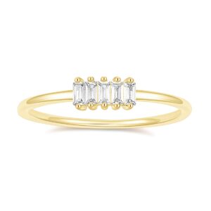 tigrade 1.5mm eternity ring 14k gold plated stacking ring baguette cubic zirconia petite wedding band for women size 3-12, gold, size 6