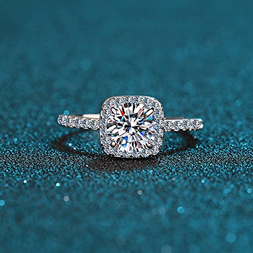 yoalincy Moissanite Ring 2CT D VVS Clarity Brilliant Round Cut Moissanite 925 Sterling Silver with 18k White Gold Eternity Wedding Moissanite Ring, Halo Promise Ring Size 9