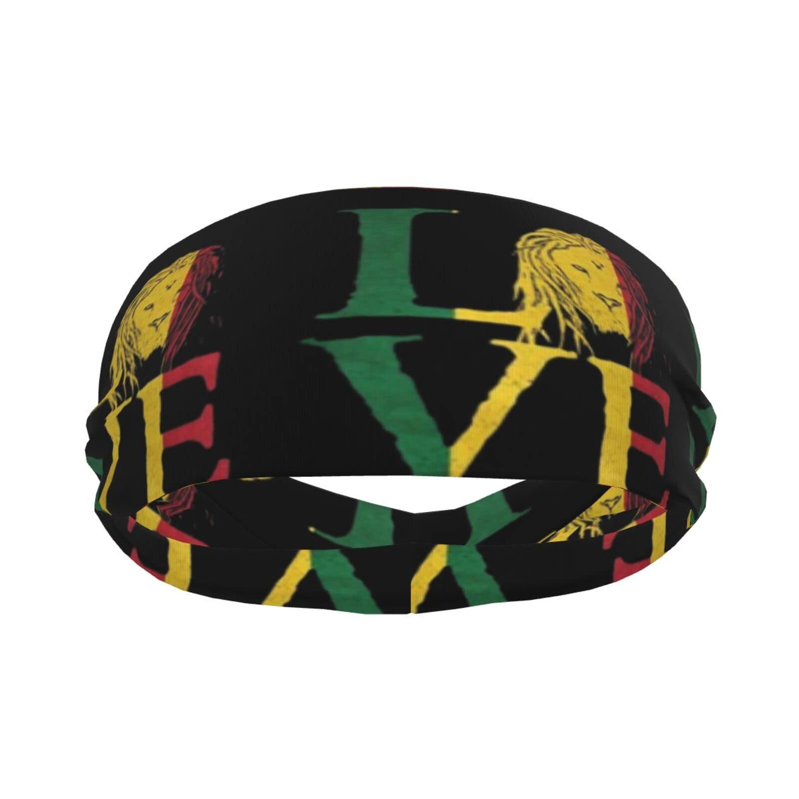 JZDACH Absorbent Sports Headband Stretchy Cute Sweat Bands Soft Workout Head Bands Rasta Lion Jamaican Reggae Love Hairband Sweatband for Fitness Exercise