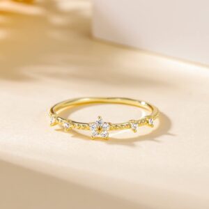 TIGRADE 1.2mm 14k Gold Plated Stacking Ring Fashion CZ Star Ring Dainty Thin Ring Eternity Statement Ring for Women Size 4-11, Gold, Size 8