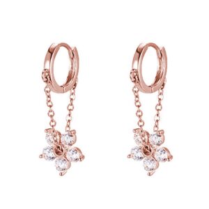 Reffeer 925 Sterling Silver Flower Chain Drop Earrings Hoop for Women Teen Girls Huggie Hoop Dangle Earrings Chain (C-Rose)