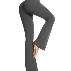 VICUR Women's Flare Yoga Pants V Crossover High Waisted Yoga Pants Non See Through Bootleg Yoga Leggings Grey-XS