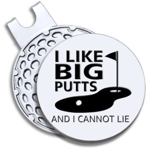 geygie i like big putts i cannot lie golf ball marker with magnetic hat clip, funny golf accessories gifts for men women, golf gifts for men woman, retired gift for golf fan, golf novelty gift