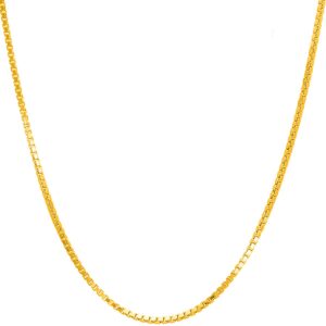 Italian Fashions 14k REAL Yellow Gold Solid 1.2mm Diamond-Cut Square Mirror Box Link Chain Necklace with Lobster Claw Clasp Thin And Lightweight MADE IN ITALY 24 Inches for Women