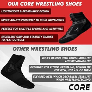 CORE Wrestling Shoes Mat Ace - Lightweight Martial Arts Boxing Shoes - Weightlifting Shoes for deadlift - for Men and Women Black