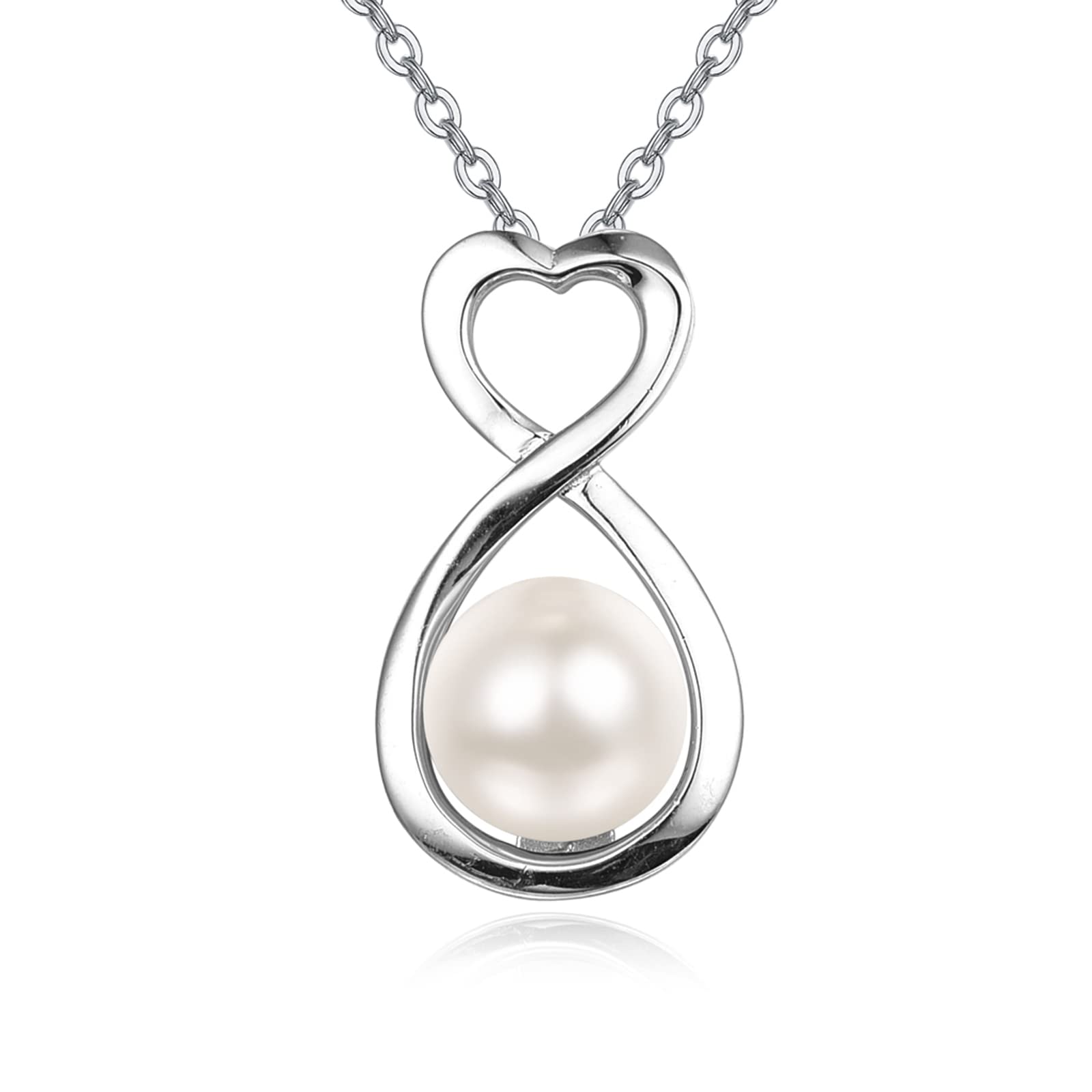 AENEAS Heart Infinity Pearl Necklace Sterling Silver Single Pearl Drop Necklace Pearl Pendant Jewelry Gifts for Women Collar de Perlas Para Mujer