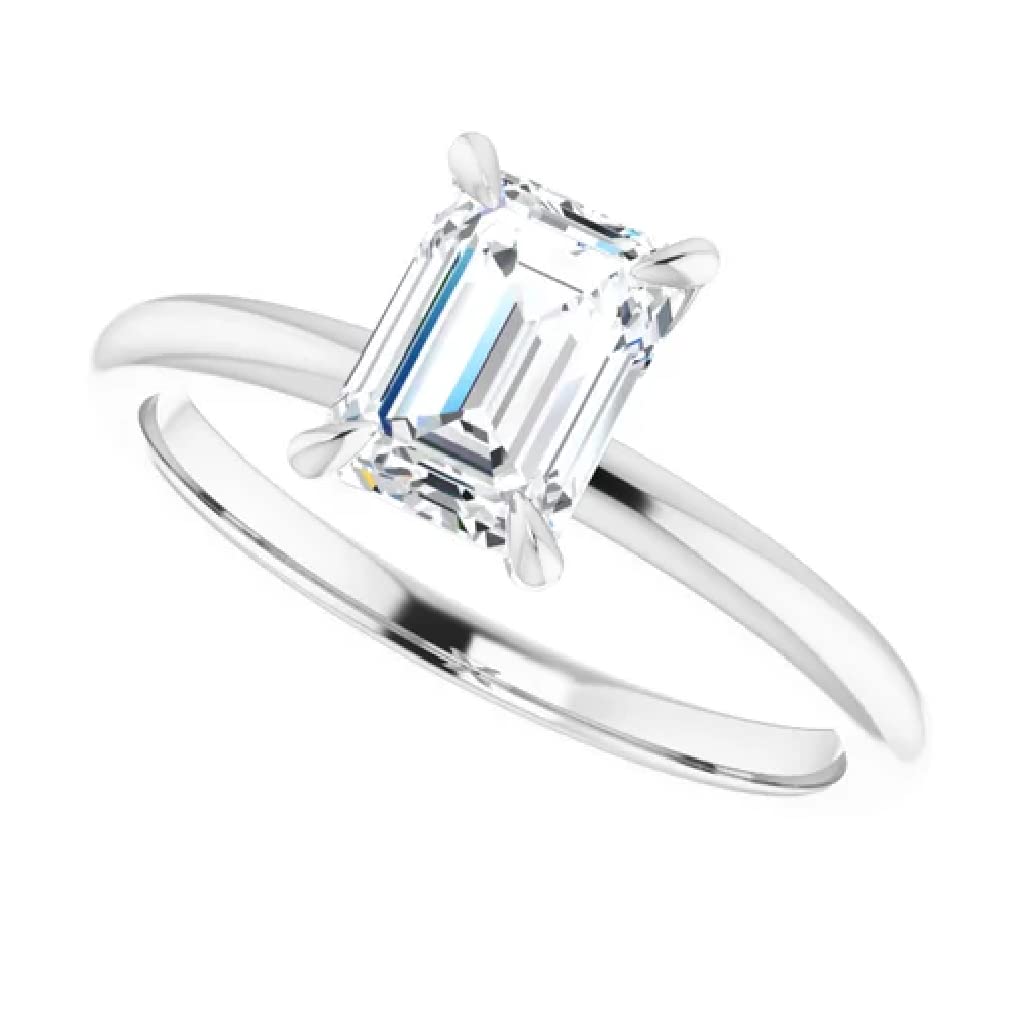 10K Solid White Gold Handmade Engagement Ring, 1 CT Emerald Cut Moissanite Diamond Solitaire Wedding/Bridal Rings for Women/Her, Minimalist Anniversary Ring Gifts (10.5)