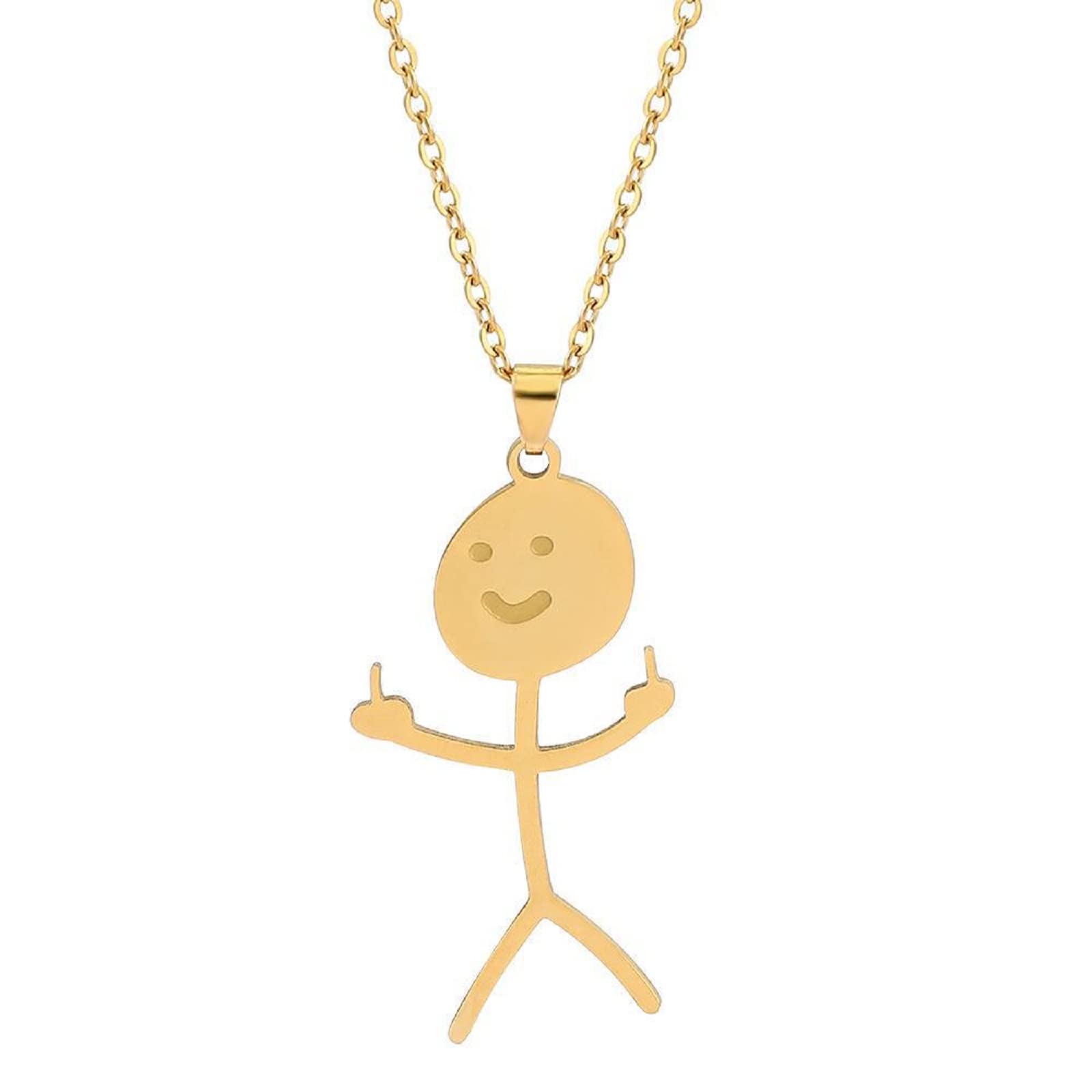 COLORFUL BLING Set Funny Doodle Smile Face Necklace Earrings Chain Link Pendant Necklace Drop Dangle Earrings for Women Men Jewelry Gifts Unique Handmade Aesthetic Trendy Simple-Gold