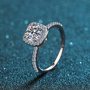 yoalincy Moissanite Ring 2CT D VVS Clarity Brilliant Round Cut Moissanite 925 Sterling Silver with 18k White Gold Eternity Wedding Moissanite Ring, Halo Promise Ring Size 9