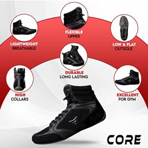 CORE Wrestling Shoes Mat Ace - Lightweight Martial Arts Boxing Shoes - Weightlifting Shoes for deadlift - for Men and Women Black