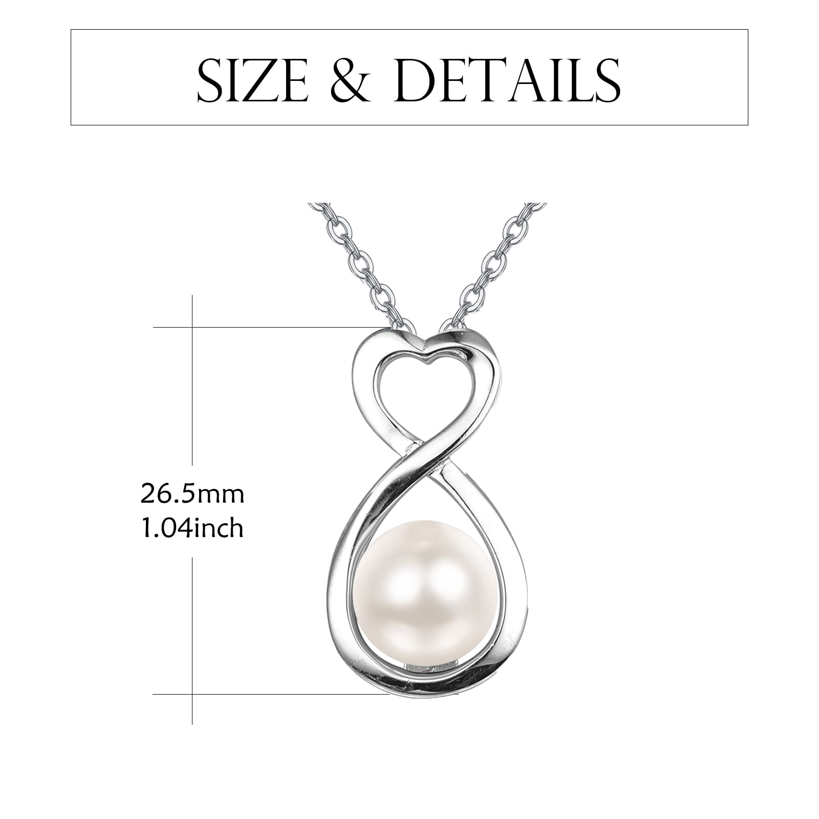 AENEAS Heart Infinity Pearl Necklace Sterling Silver Single Pearl Drop Necklace Pearl Pendant Jewelry Gifts for Women Collar de Perlas Para Mujer