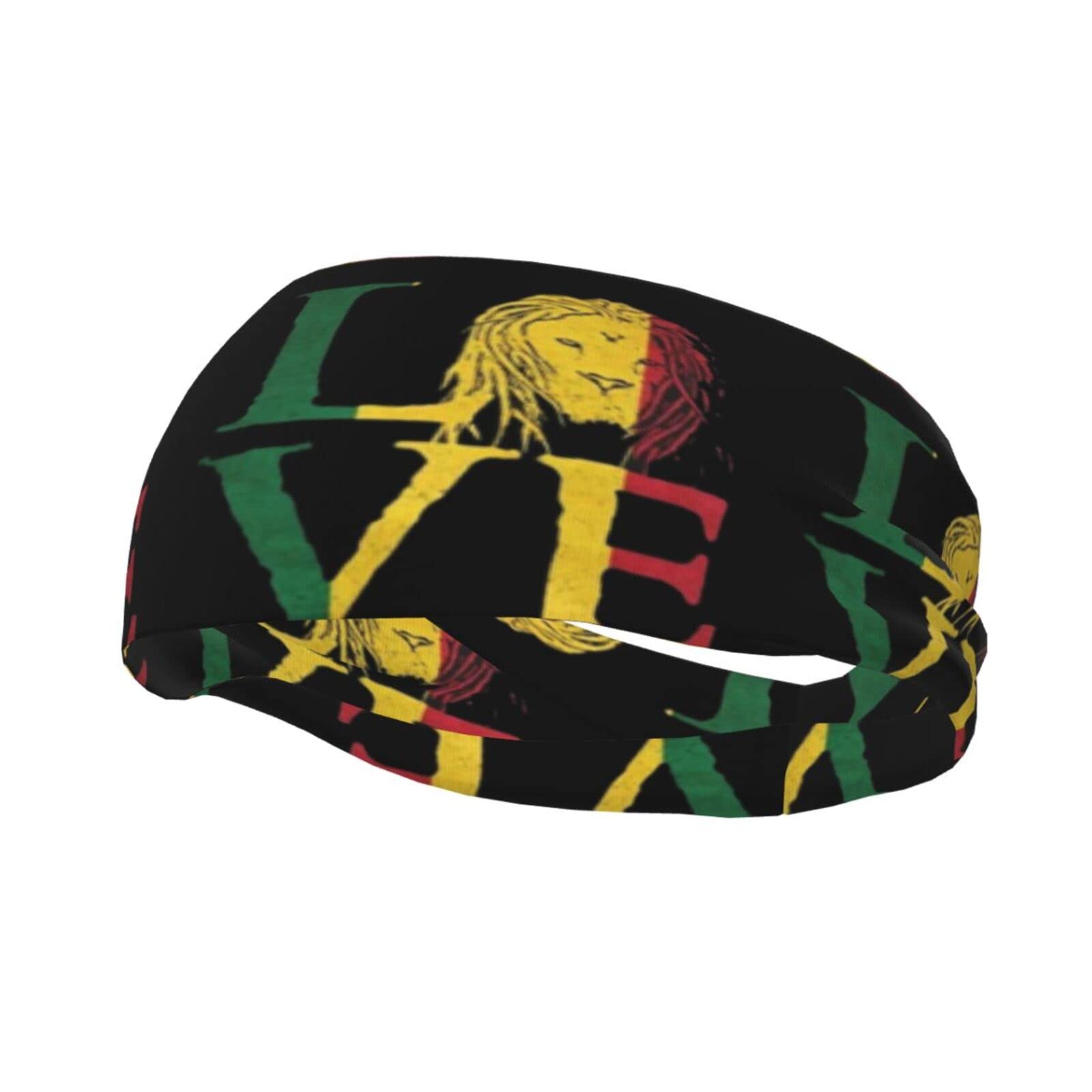 JZDACH Absorbent Sports Headband Stretchy Cute Sweat Bands Soft Workout Head Bands Rasta Lion Jamaican Reggae Love Hairband Sweatband for Fitness Exercise