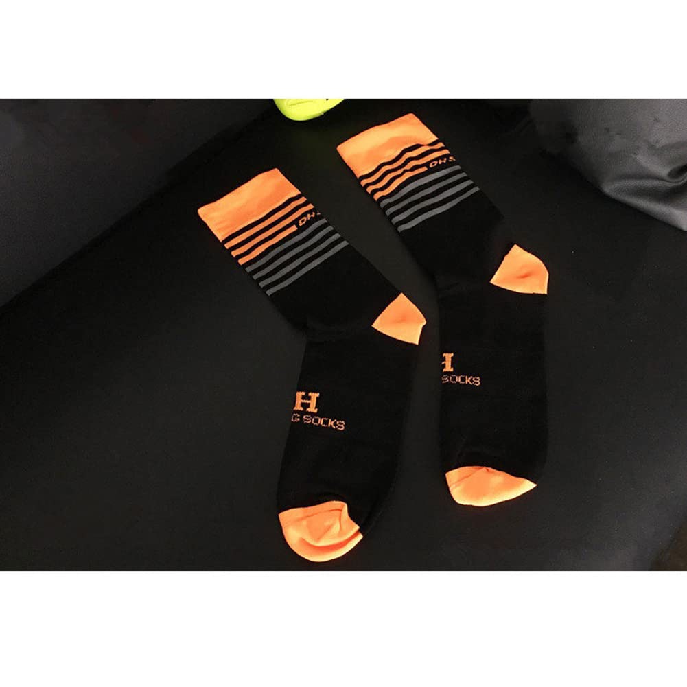 Cycling Socks Pro Mens Womens Riding Bicycle Bike Sport Ankle Athletic XC MTB BMX Orange Pink Blue Green Grey (Grey & Orange), 8-10 (DH07)