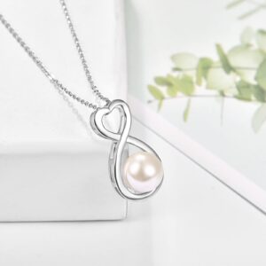 AENEAS Heart Infinity Pearl Necklace Sterling Silver Single Pearl Drop Necklace Pearl Pendant Jewelry Gifts for Women Collar de Perlas Para Mujer