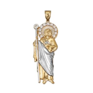 14k two-tone white and yellow gold st. jude cz pendant (medium-2.15") (medium 2.15")