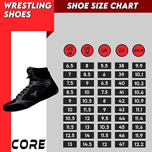 CORE Wrestling Shoes Mat Ace - Lightweight Martial Arts Boxing Shoes - Weightlifting Shoes for deadlift - for Men and Women Black