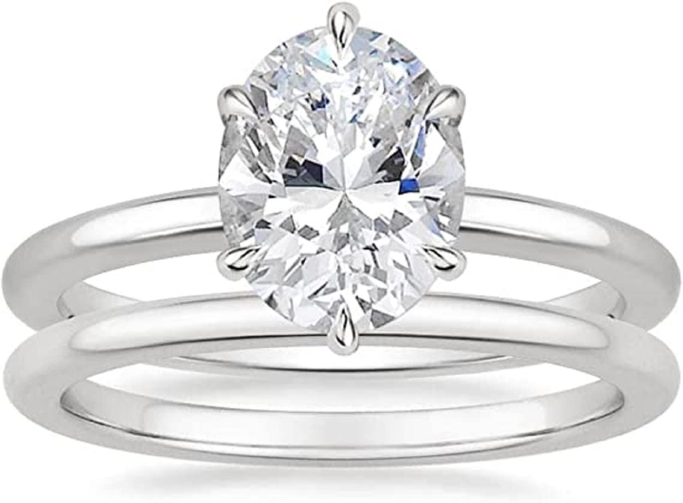 Moissanite World 5 CT Moissanite Oval Engagement Ring Set, Wedding Ring Bridal Set in Sterling Silver, Colorless Moissanite, VVS1 Clarity, Prong Set for Her (6)