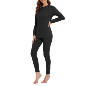 Thermal Underwear for Women Ultra Soft Fleece Lined Base Layer Top Bottom Winter Clothes Pajama Set Long Johns for Women Heavyweight Black Set X-Large