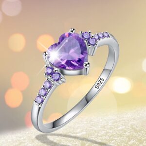 Women Heart Shaped Purple Zircon Ring Bride Wedding Band Engagement Ring Party Jewelry (Purple, 9)