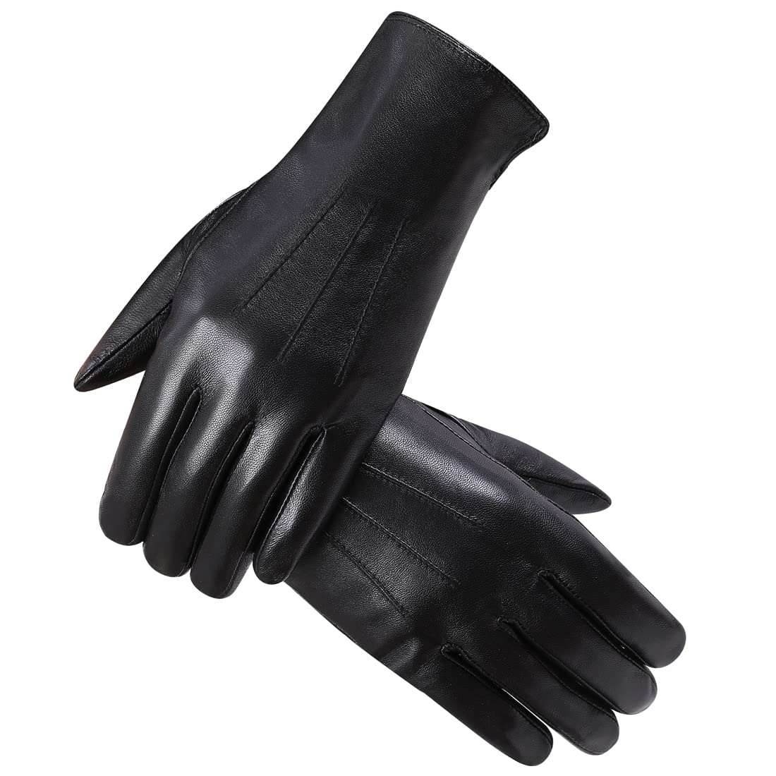 Harssidanzar Leather Gloves for Woman,Winter Rabbit Fur Lined Soft Genuine Leather Gloves KL027, Black,Size M