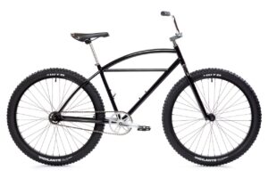 state bicycle co. black cruiser bike. mens womens cruiser bike 27.5-inch wheels, single-speed bicycle, klunker bike. rider 5'5" to 6'3" tall, black-metallic