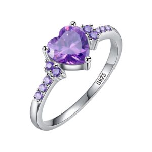 women heart shaped purple zircon ring bride wedding band engagement ring party jewelry (purple, 9)