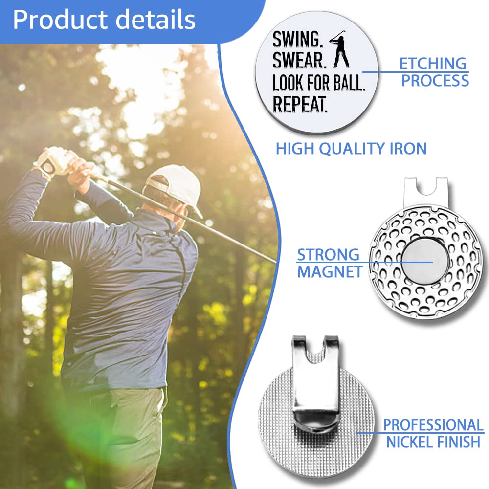 GEYGIE Swing Swear Look for Ball Repeat Golf Ball Marker with Magnetic Hat Clip, Funny Golf Accessories Gifts for Men Women, Golf Gifts for Men Woman, Birthday Gifts for Golf Fan (GHC059)