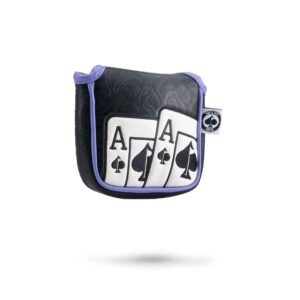 pins & aces royal flush head cover - premium, hand-made leather headcover - ace of spades & magnetic closure, tour quality golf club cover - style and customize your golf bag mallet (black)