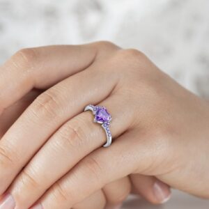 Women Heart Shaped Purple Zircon Ring Bride Wedding Band Engagement Ring Party Jewelry (Purple, 9)