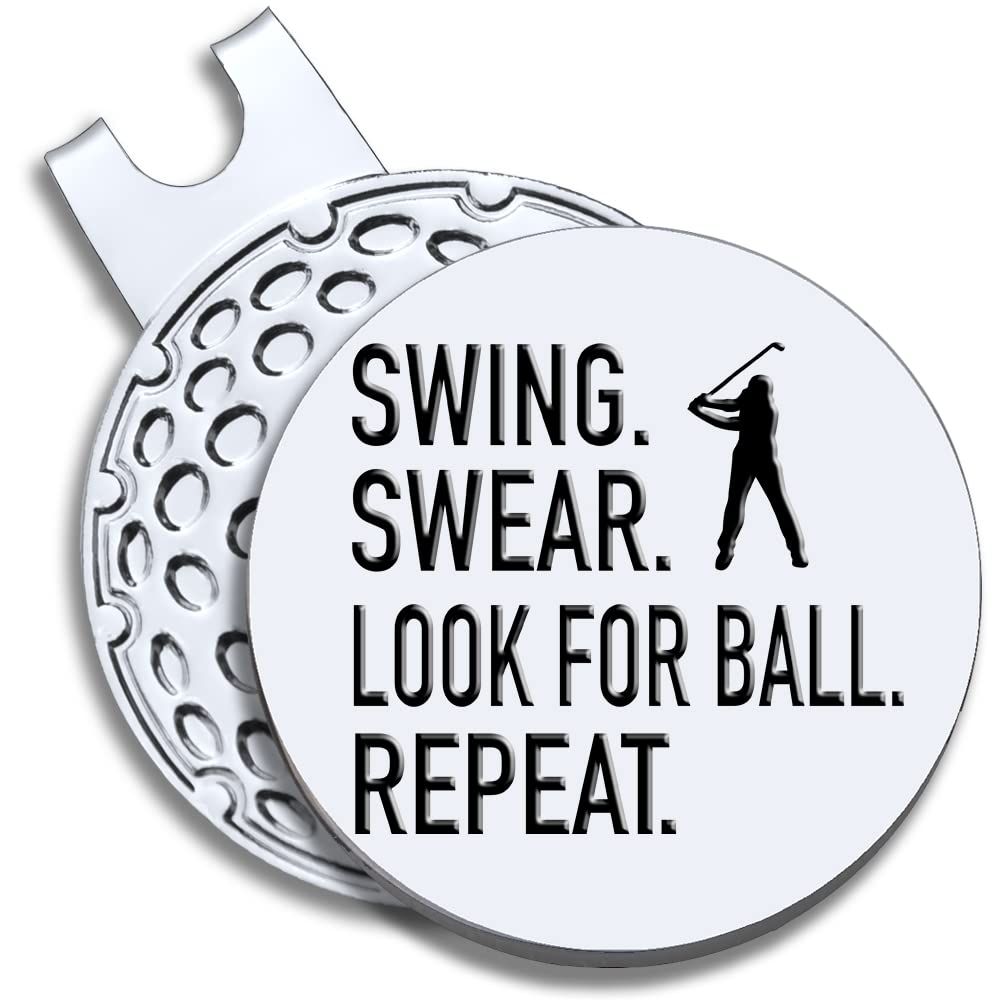 GEYGIE Swing Swear Look for Ball Repeat Golf Ball Marker with Magnetic Hat Clip, Funny Golf Accessories Gifts for Men Women, Golf Gifts for Men Woman, Birthday Gifts for Golf Fan (GHC059)