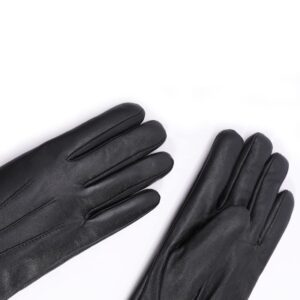 Harssidanzar Leather Gloves for Woman,Winter Rabbit Fur Lined Soft Genuine Leather Gloves KL027, Black,Size M