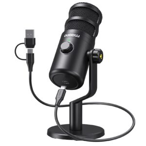 maono usb dynamic microphone, podcast recording microphone with gain knob, plug & play, metal structure, voice-isolating technology, cardioid studio pc mic for streaming, vocal, home studio-pd100u