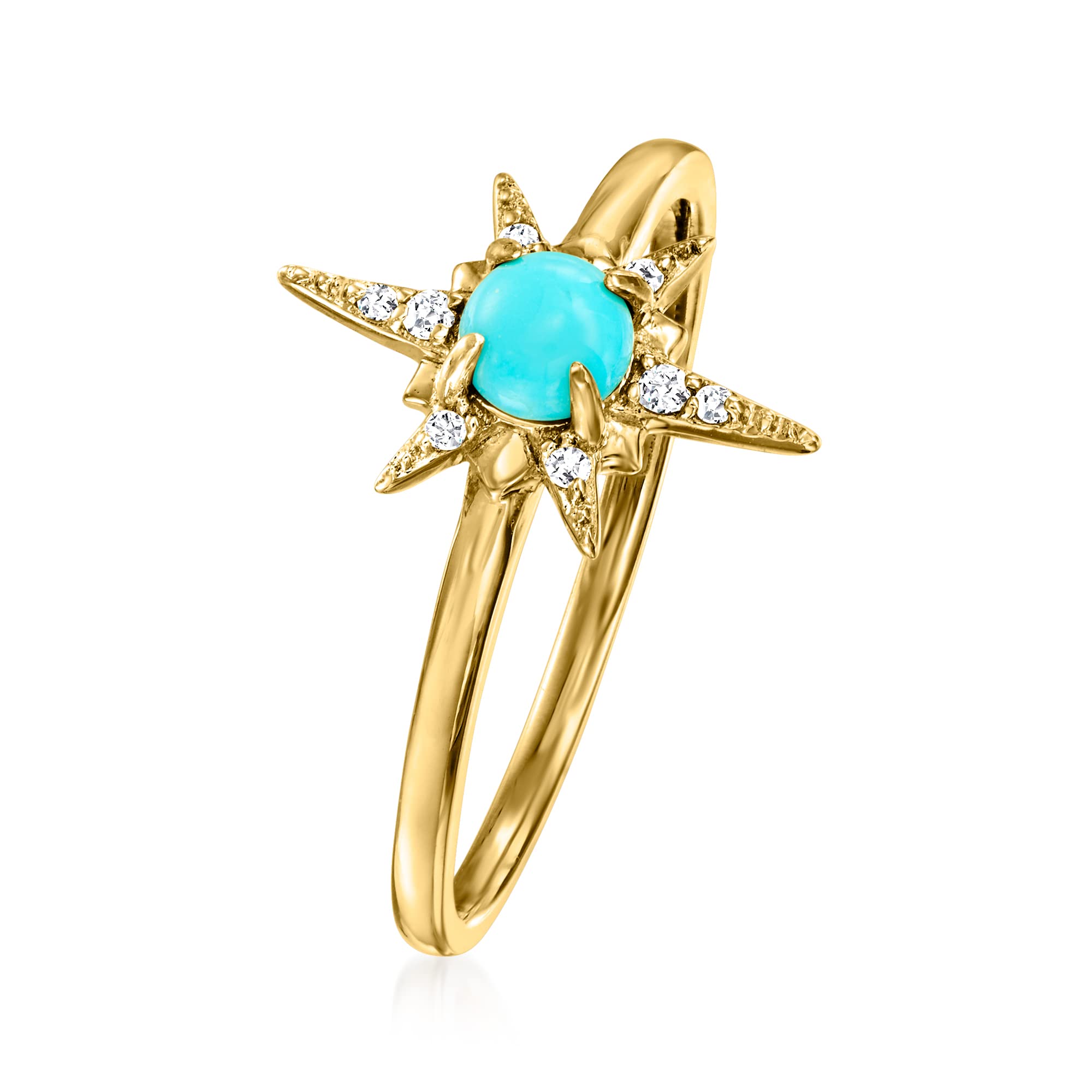 RS Pure by Ross-Simons Turquoise Starburst Ring With Diamond Accents in 14kt Yellow Gold. Size 6