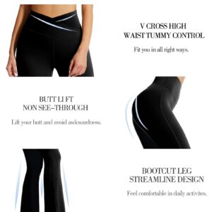 VICUR Women's Flare Yoga Pants V Crossover High Waisted Yoga Pants Non See Through Bootleg Yoga Leggings Black-XL