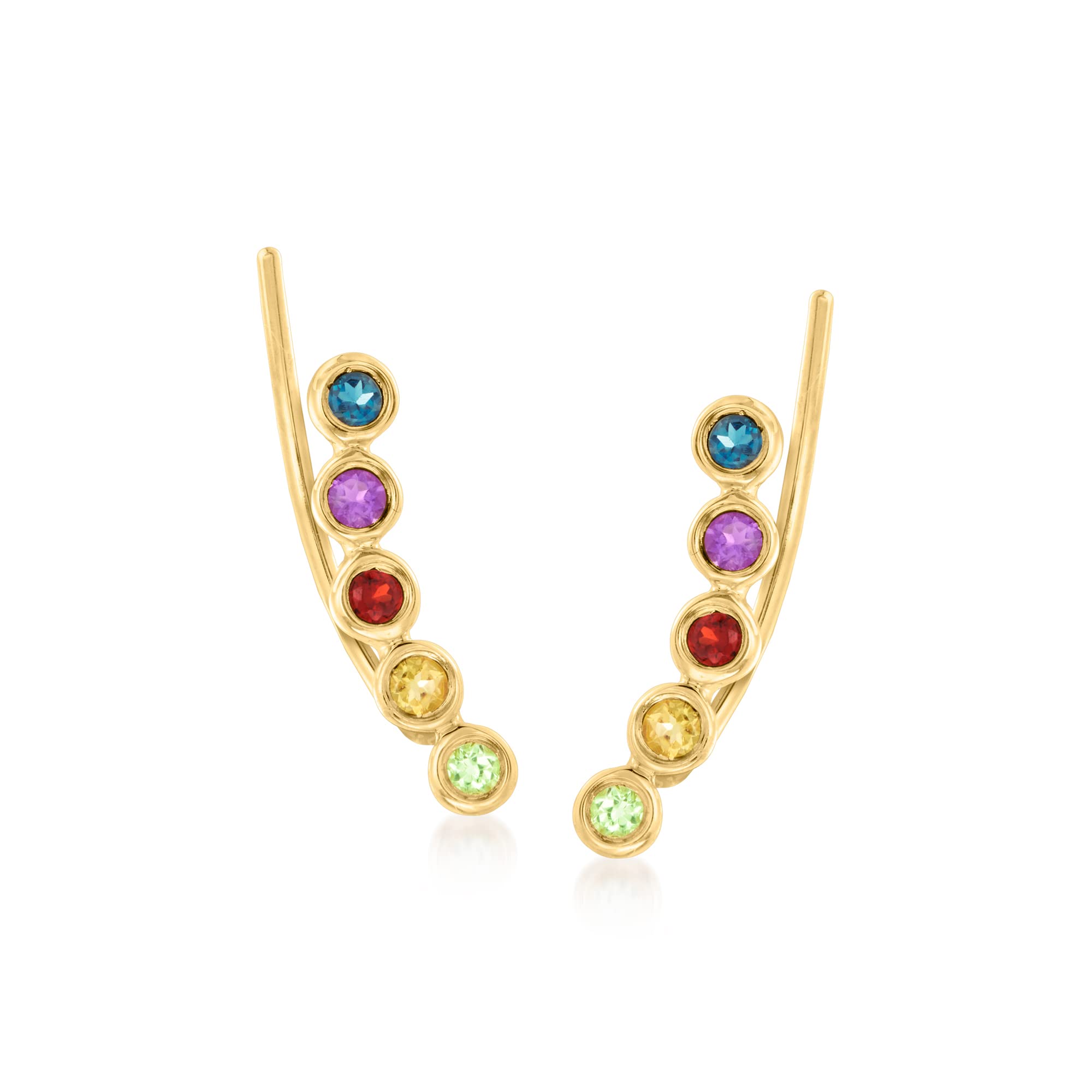 RS Pure by Ross-Simons 0.29 ct. t.w. Multi-Gemstone Ear Climbers in 14kt Yellow Gold