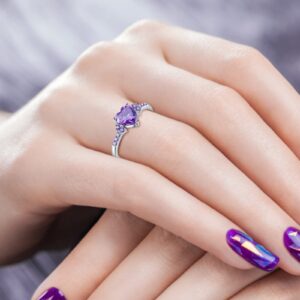 Women Heart Shaped Purple Zircon Ring Bride Wedding Band Engagement Ring Party Jewelry (Purple, 9)