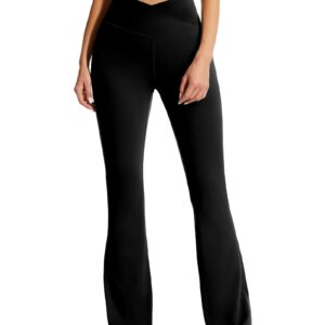 VICUR Women's Flare Yoga Pants V Crossover High Waisted Yoga Pants Non See Through Bootleg Yoga Leggings Black-XL