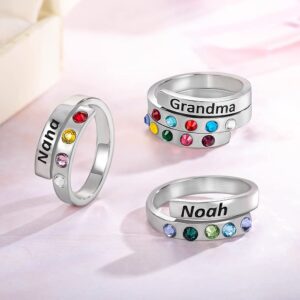 Custom Engraved Initials Name Rings For Women 925 Sterling Silver/Copper/Stainless Steel Stackable Mother Rings Anniversary Personalized 1-10 Birthstone Rings Grandma Birthday Gifts For Nana Mom