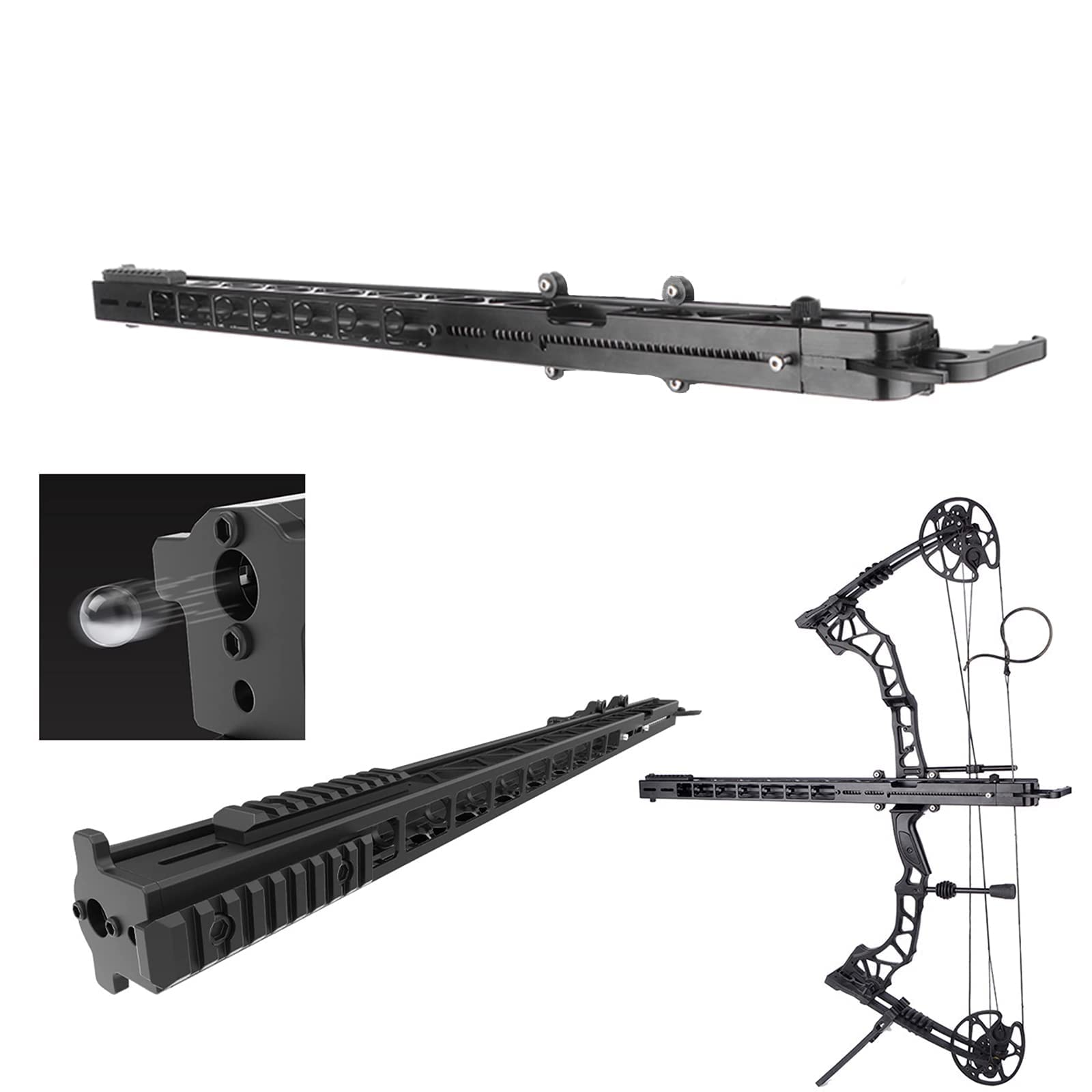 Compound Bow Steel Ball Track Launcher 20-70lbs Composite/Recurve Bow Assistant ，Stores up to 16 15mm Steel Balls，Single/Double Launch