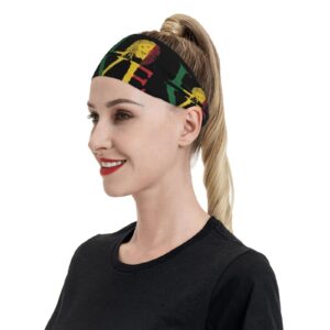 JZDACH Absorbent Sports Headband Stretchy Cute Sweat Bands Soft Workout Head Bands Rasta Lion Jamaican Reggae Love Hairband Sweatband for Fitness Exercise